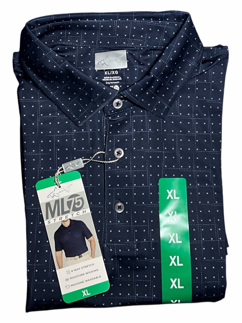 Greg Norman ML75 Stretch Golf Polo Navy Grid Print Men’s XL NWT